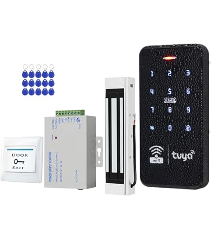 YAVIS RFID Access Control System Kit Set Touch Screen Code Lock Door Opener 180kg 350lbs Electric Magnetic Lock K80 3A Power Supply, Output Button 10pcs ID EK4100 Keyfobs