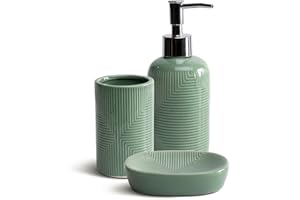THE SECRET HOME─ Set de Baño de 3 Piezas ─ Conjunto de Acessorios para Aseo de Diseño Moderno─ Juego de Baño con Dispensador de Jabón, Vaso y Jabonera─ Diversos Modelos (Modelo 6- Verde)