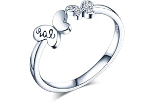 Unendlich U Anillo maripos de apertura con circonita para mujeres niñas anillo mariposa de plata de ley 925, tamaño ajustable 5,5 a 7,5