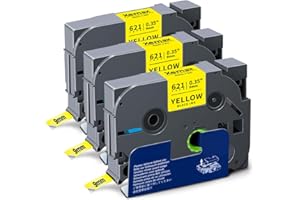 ‎XEMAX 3x XemaX Kompatibel Schriftband Ersatz für Brother P-touch TZe-621 TZ-621 TZc-621 Etikettenband 9mm 0,35'' Tape Cassette für PT-1000 1010 E110 H100 H100LB H100R H105 H110 P300BT D400, Schwarz Auf Gelb