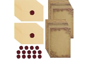 AOOSU 48 Pcs Vintage Writing Paper and Envelopes, Letter Writing Set with 16 Vintage Envelopes,16 B6 Letter Paper, 16 Wax Seal Stickers for Birthday Wedding Invitation Birthdays Greeting Cards