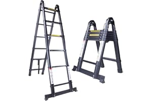 EGTink Escalera telescópica 3,2 m (1,6 + 1,6), de aluminio, multiusos, extensible, soporta hasta 150 kg, color negro