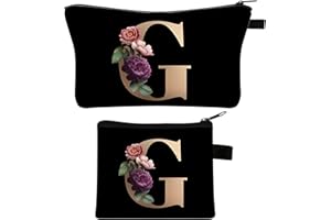 YZDMDM 2 Stück Personalisierte Make Up Tasche, Geschenke für Freundin Mütter, A-Z Personalisierte Damen Kosmetiktasche, Geburtstagsgeschenke für Frauen, Beste Freundin, Initiale Schminktäschchen (G)