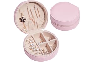TERAFEELS Travel Jewellery Box for Women Girls - Small Jewelry Organiser Storage Case for Rings Earrings Necklace PU Leather Gift Boxes for Mother Daughter 1402 Pink