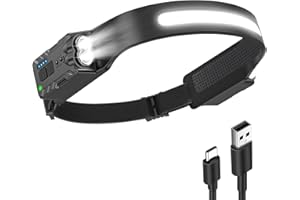 Diboniur Torcia Frontale,Lampada Frontale con 8 Modalità di Illuminazione,340° Angolo Ampio Torcia Frontale LED Ricaricabile con Sensore Movimento,IPX4 Impermeabile Torcia da Testa per Campeggio,Corsa