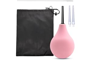 SKHAOVS 225 ML Enema Bulb Douche Comfortable Silicone Enema Kit for Men Women, Reusable Douche Kit with 2 X Reusable Silicone Slim Nozzle and 1 X Cleaning Brush, Rubber Washing Cleaning Kit (Pink)