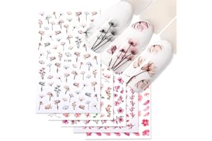 BELUGSIN 8 Fogli Adesivi Unghie Adesivi Floreali per Nail Art 3D Autoadesivi Nail Art Stickers Fiori Adesivi per Unghie Decalcomanie per Decorazione Unghie Nail Art Fai da Te