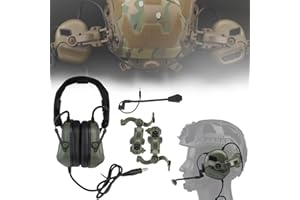 WLXW Auriculares Tácticos para Airsoft (Montados En La Cabeza Y Montados En El Casco), Auriculares con Ancelación Ruido Militar con Adaptador Riel Casco Táctico Rotación Multiángulo