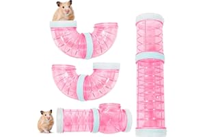 KALSEY 8 Pieces Hamster Tube, Plastic Hamster Tube, DIY Hamster Tunnel, Hamster Tubes and Tunnels Kit, Transparent Hamster Pipe, Creative Connection Tunnel Toy for Hamster Sports, Entertainment(Pink)