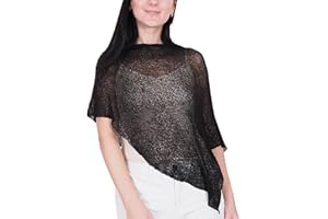 Ikat Mimosa Mujer Poncho Pequeño de Encaje Elástico Alas de Murciélago Cabo de Punto de Ganchillo Color Liso