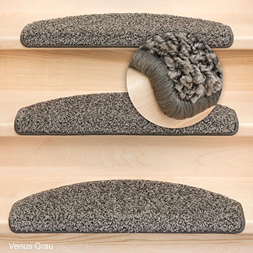 Kettelservice-Metzker® Stufenmatten Shaggy New Halbrund incl. Fleckentferner 65x24x4cm Grau 15 Stück - 2