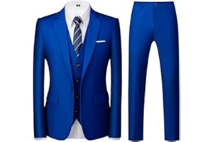 KUDORO Abito da Uomo 3 Pezzi Slim Fit Abito Puro Colore Un Bottoni Abito da Smoking Blazer Gilet Pantaloni