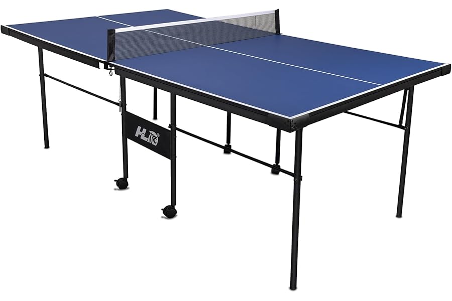 7FT Folding Table Tennis Table, Indoor Outdoor Portable Ping Pong Table Set with Net, 2 Paddles & Balls, Compact Sports Game Table for Home Garden Family Use