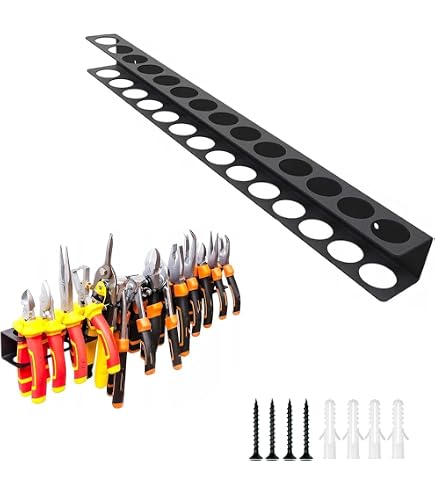 Étagère Murale Outils WJUAN - Support 40 Cm Avec 21 Trous Et 2 Fentes, Métal épais - Pour Tournevis, Clés, Pied à Coulisse - 3