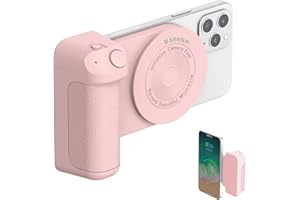 HAFOKO Magnético Teléfono CapGrip Cámara Smartphone Mano Agarre Foto Manija del Obturador Phone 10W Carga Inalambrica con Inalámbrico Control Remoto Compatible para iPhone Todos los Teléfonos-Rosa