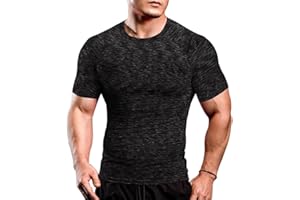 MUSCLE ALIVE Hommes Maigre Serré Compression Couche de Base Manche Courte T-Shirt La Musculation Tops Polyester et Spandex