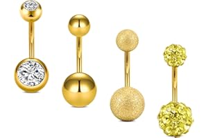 Rajnard Piercing Ombligo14G 6/8/10/12 / 14mm Acero quirúrgico CZ Bead Diamond Ombligo Piercing Joyería para Mujeres Hombres