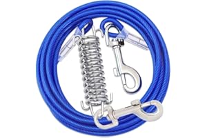 FTXanty Chaine Chien Acier Inoxydable 3m Câble d'attache pour Chiens Laisse Résistante à Morsure avec Amortisseur Bleu Laisses pour Chiens de Taille Moyenne Petits