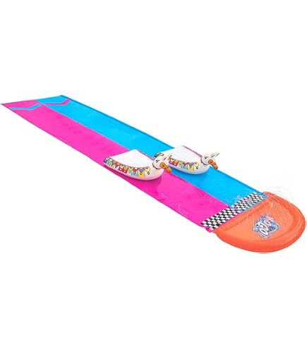 Toboggan Aquatique Gonflable 480x140 Cm – Tapis De Glisse Avec 2 Planches Et Jets D’Eau – Jardin Piscine