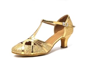 YKXLM Chaussures de Danse Latine Femme Standard Salsa Bachata Paillettes Bout Fermé Chaussures Danse Tango de Salon Talon 5 cm
