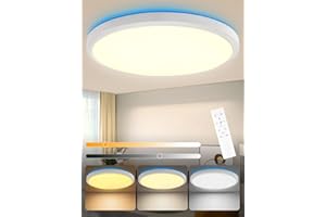 wowspeed Lampara Techo con control remoto, 36W 2500LM LED Plafon IP44 Impermeable, Plafon Aplique LED Regulable 6000K/4000K/3000K, Luz Sensor Movimiento Para Baño, Cocina, ArmarioØ28CM (36W)…