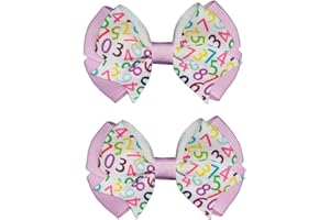 MeiMei Numbers National Maths Day Pattern 3.25 Inch Hair Bow Hair Tie Rubber Elastic Band Bobbles, Handmade Grils Women Hair Accessories, 2 Pieces (Number 1, BTF-Cheer, Bobbles)