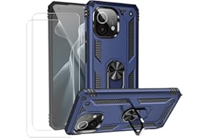 JOYTAG Hülle für Xiaomi Mi 11/Mi 11 5G Hülle,handyHülle+Schutzfolie [2 Stück] Silikon TPU 360 Grad Drehring aus Halter magnetisch Autotelefon case-Blau