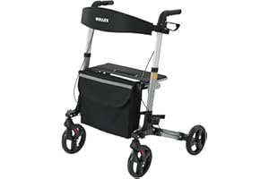 ‎SMARTEC Sitwell Aluminium Rollator Foldable Silver Walking Aid with Shopping Bag Approved as Medical Device