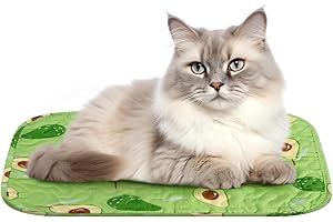 Iridsmole Cat Cooling Mat, Pet Pad for Summer, Dog Puppy Cat, Avocado Pattern, Green, 30 x 40 cm, Ice Silk, Latex, Non-slip Granule Cloth, Layered Materials, Foldable, Machine Washable