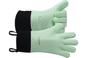 GEEKHOM Silikon Ofenhandschuhe Hitzebeständige Silikon Ofenhandschuhe BBQ Handschuhe Wasserdicht Küchenhandschuhe für Barbecue Grillen Weber Mikrowelle, rutschfeste Ofenhandschuhe mit Fingern