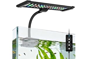 QWAKAY Aquarium LED Clip On Beleuchtung, 18 W Vollspektrum Aquarium Beleuchtung Sunrise-Day-Sunset-Moon Aquarium Licht für 30-60CM Süßwasser Aquarium, Einstellbare Timer mit 9 Farben für Bepflanzte Aquarien