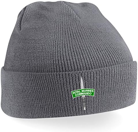 Embroidered Royal Marine Commando Beanie Hat - Cap (Grey)