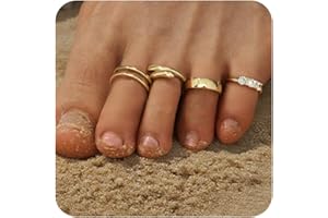 Krfy 4Stück 14K Gold Plattiert Zehenringe für Damen einstellbar Gold Zehenringe Set nicht anlaufen offenes Band Zehenring Stacking CZ Bogen Sommer Strand Fuß Schmuck für Frauen