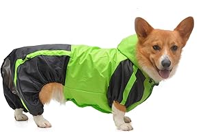 Lovelonglong Welsh Corgi Dog Hooded Raincoat, Dachshund Rain Jacket Poncho Waterproof Clothes with Hood Breathable 4 Feet Four Legs Rain Coats for Corgis Dachshund Green D-S
