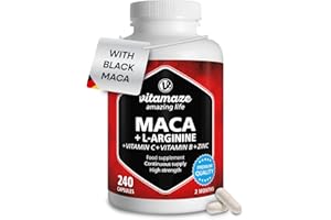 VITAMAZE - AMAZING LIFE Maca Root Capsules for Women and Men with L-Arginine, B6, B12 and Zinc - Hormonal Balance, Anti-Stress, Energy Booster - 240 Capsules for 2 Months - Organic Supplement, German Quality- Vitamaze