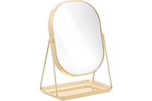 Navaris Espejo de Maquillaje para Mesa - Espejo para tocador baño - Accesorio Decorativo con Soporte y Base para Poner Joyas cosméticos - Oro Rosa
