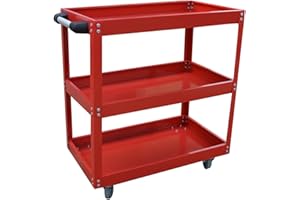 IROPRO Red Tool Trolley Tools Storage Cart, 3 Tiers Heavy Duty Workshop Garage Trolleys with Four Casters, Mechanics Tool Storage Service Carts w/Pushing Handle