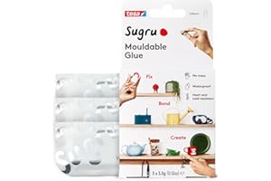 TESA UK Sugru by Tesa - Moldable Multi-Purpose Glue for Creative Fixing and Making, White, 3 Piece