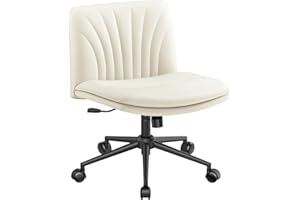 Marsail Vanity Desk Chair with Wheels, Leather Cross Legged office Chair, Height Adjustable Swivel Office Chair for Home Office Makeup Tea Time