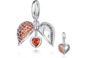 FOREVER QUEEN Femme Charms Pendentif de pierre de Naissance Cœur Pendentif de Charme en argent sterling 925 Charms pour Bracelets et Colliers Européens