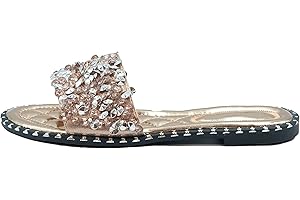 Fashion Thirsty Womens Ladies Flat Slip On Diamante Sandals Low Heel Party Wedding Bling Sliders Studded Mules Summer Holiday Flip Flops Size