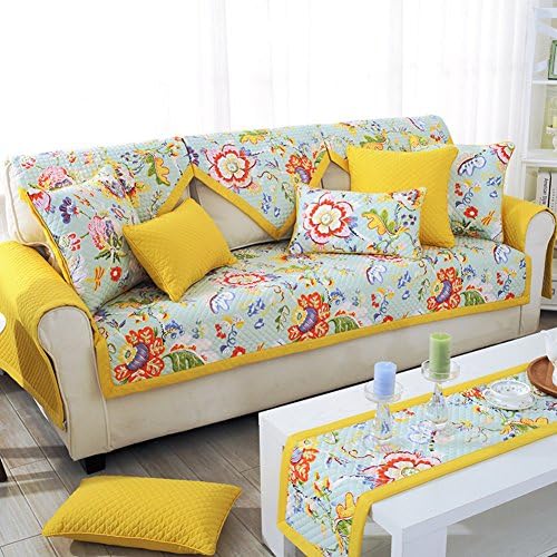 FEIZIFour seasons rural printing fabric sofa cushion cover,thick solid color non-slip leather sofa cushion-B 90x180cm(35x71inch)