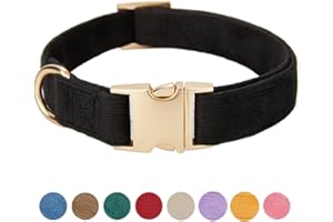 Petiry Soft Dog Collar with Safety Metal Buckle Adjustable Durable Comfort Velvet Corduroy Collars for Large Dogs Neck 40-66cm,Black