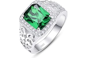 BONLAVIE 6.9ct Luxe Bague Homme en Argent Sterling 925 en Saphir d'Alexandrie de Synthèse pour Fiançailles Alliance Mariage Anniversaire