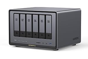 UGREEN NASync DXP6800 Plus 6-Bay Desktop NAS, Intel i3 1215u 6-Core CPU, 8GB DDR5 RAM, 128G SSD, 1 * 10GbE and 1 * 2.5GbE LAN Port, 2 * M.2 NVMe Slots, 4K HDMI, Network Attached Storage (Diskless)