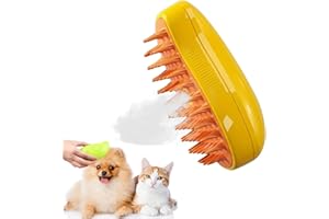 Amebleak Brosse Chien Chat à Vapeur, 3 En 1 Cat Steamy Brush, Cat Steamer Brush for Massage, Brosse à Vapeur Auto Nettoyante pour Chats, Brosse de Toilettage Pour Chats à Poils Courts Et Longs (jaune)