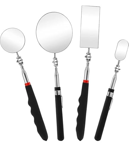 2 Pcs Telescoping Inspection Mirror Flexible 360 Rotation Telescoping Mirrors Round Mirror On A Stick 28.3 Inch Mechanic Automotive Tool With Long Handle For Technicians Mechanics Contractors Checking