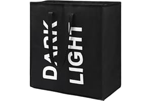 Maxsilan 80L Large Laundry Basket with 2 Compartments, Collapisable Laundry Bag, Foldable Laundry Hamper, Folding Washing Storage Bin, Black