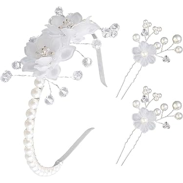 Fascia Per Capelli In Paglia Con Perle E Fiori | Accessorio Estivo Per Matrimoni, Spiaggia E Occasioni Speciali | Colore Bianco Panna, Taglia Unica
