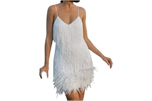 GMGM 2023 Robe à Paillettes Samba Tango Latin Robe avec Gland 1920 Party Club Robe de Danse sans Manches Bretelles Spaghetti Dos Nu Glitter Party Mini-Robe Costume de Danse Robe de Cocktail du Soir